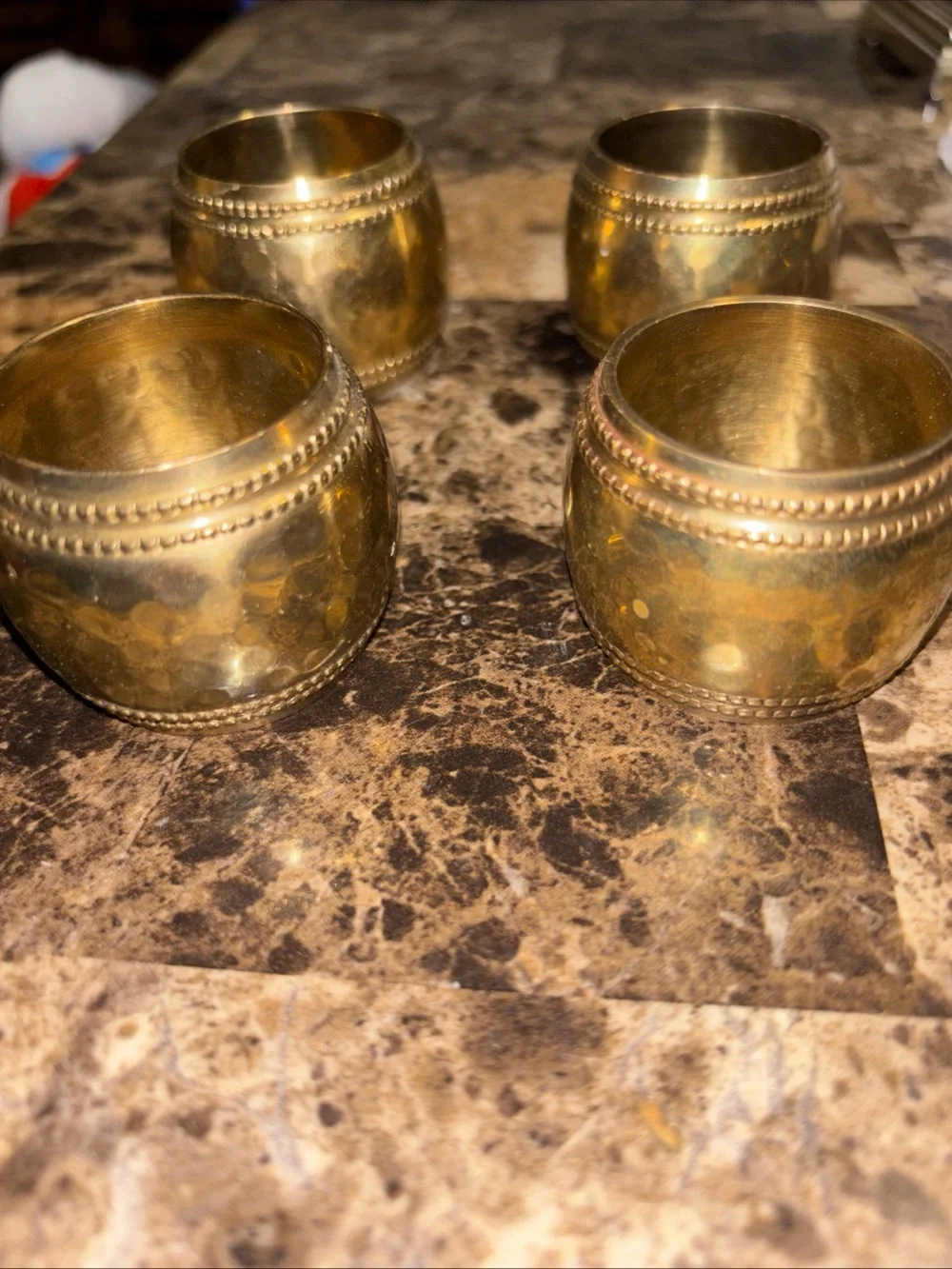 Brass Hammered Napkin Rings - Gold Set of 4